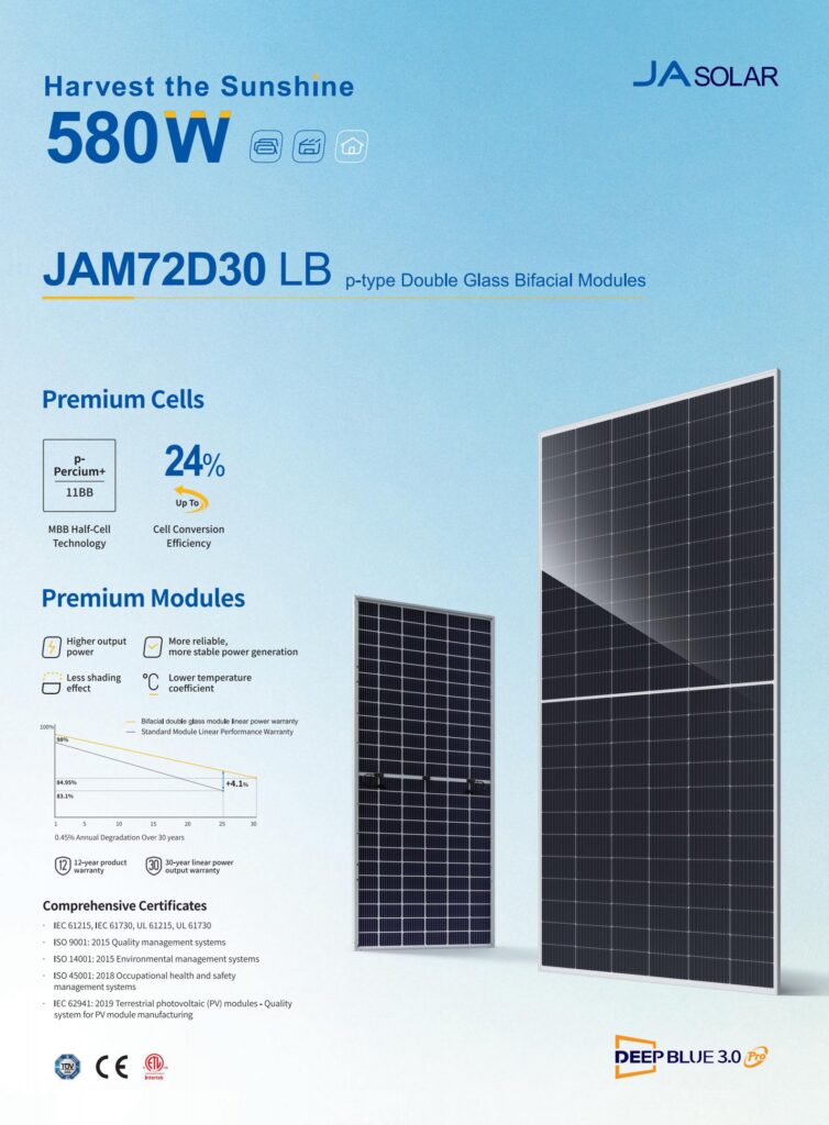 JA Solar JAM72D30 LB 555-580W Solar Module
